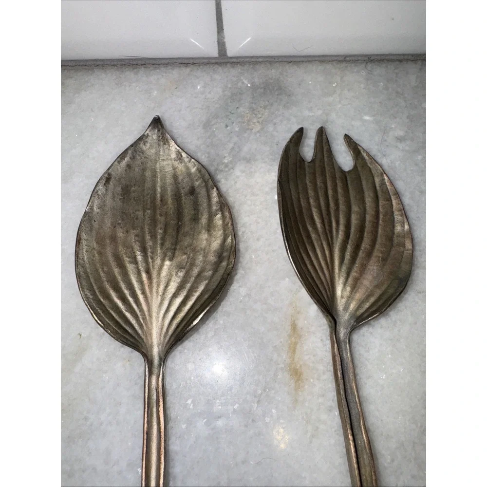 Michael Michaud Table Art Gold Hosta Serving Utensils Set Spoon & Fork Hasta